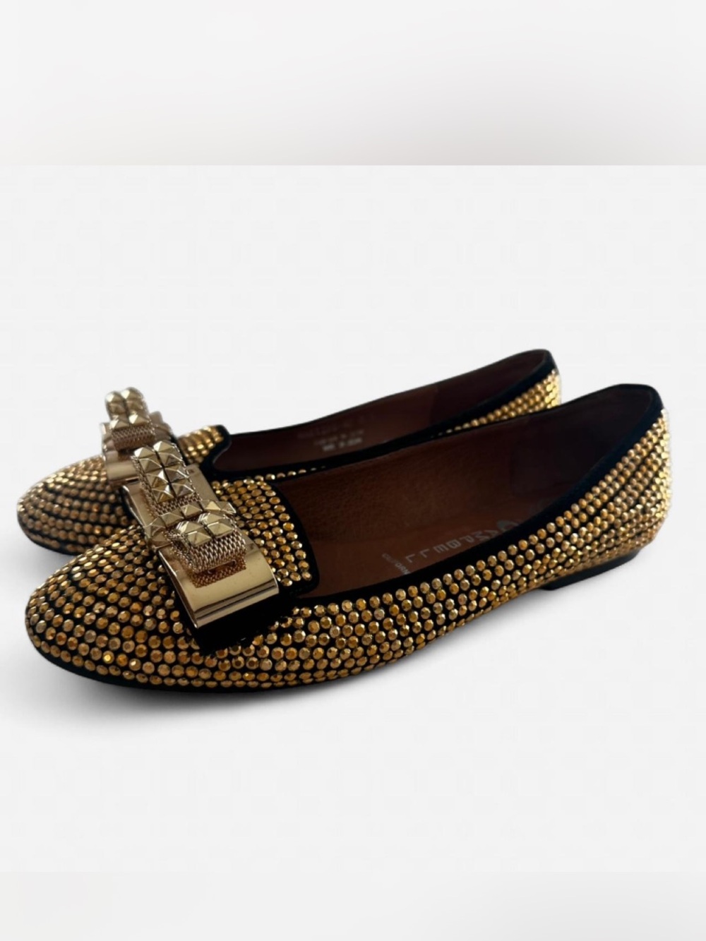 Jeffrey Campbell Martini gold Studded Rhinestone Loafers Ballerina Flats 8.5